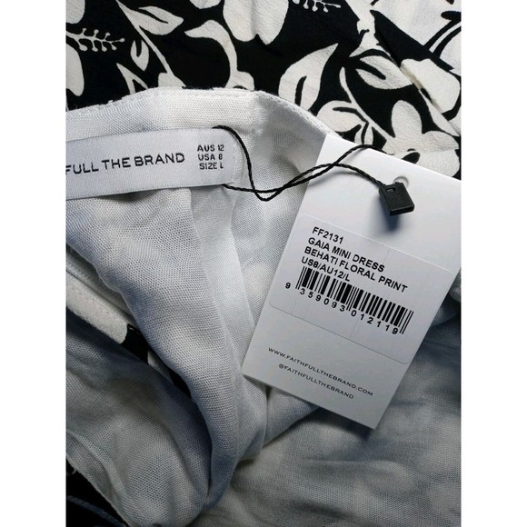 Faithfull the Brand Gaia Behati Floral Mini Dress Black White Lined Size 8/L NWT - Picture 4 of 15